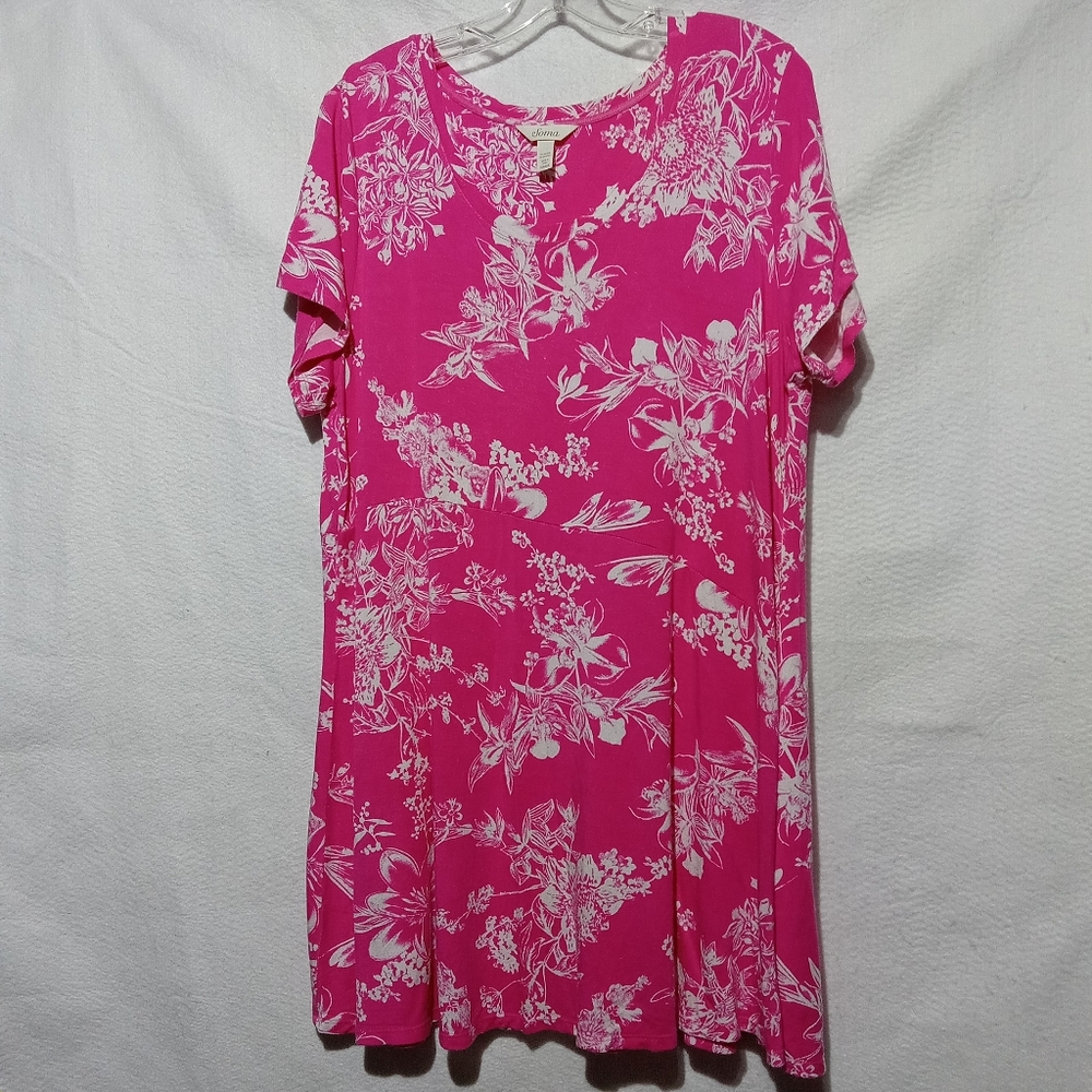 Soma Women's Pink White Floral Short Sleeve Night Gown Lounge Dress Size XL
